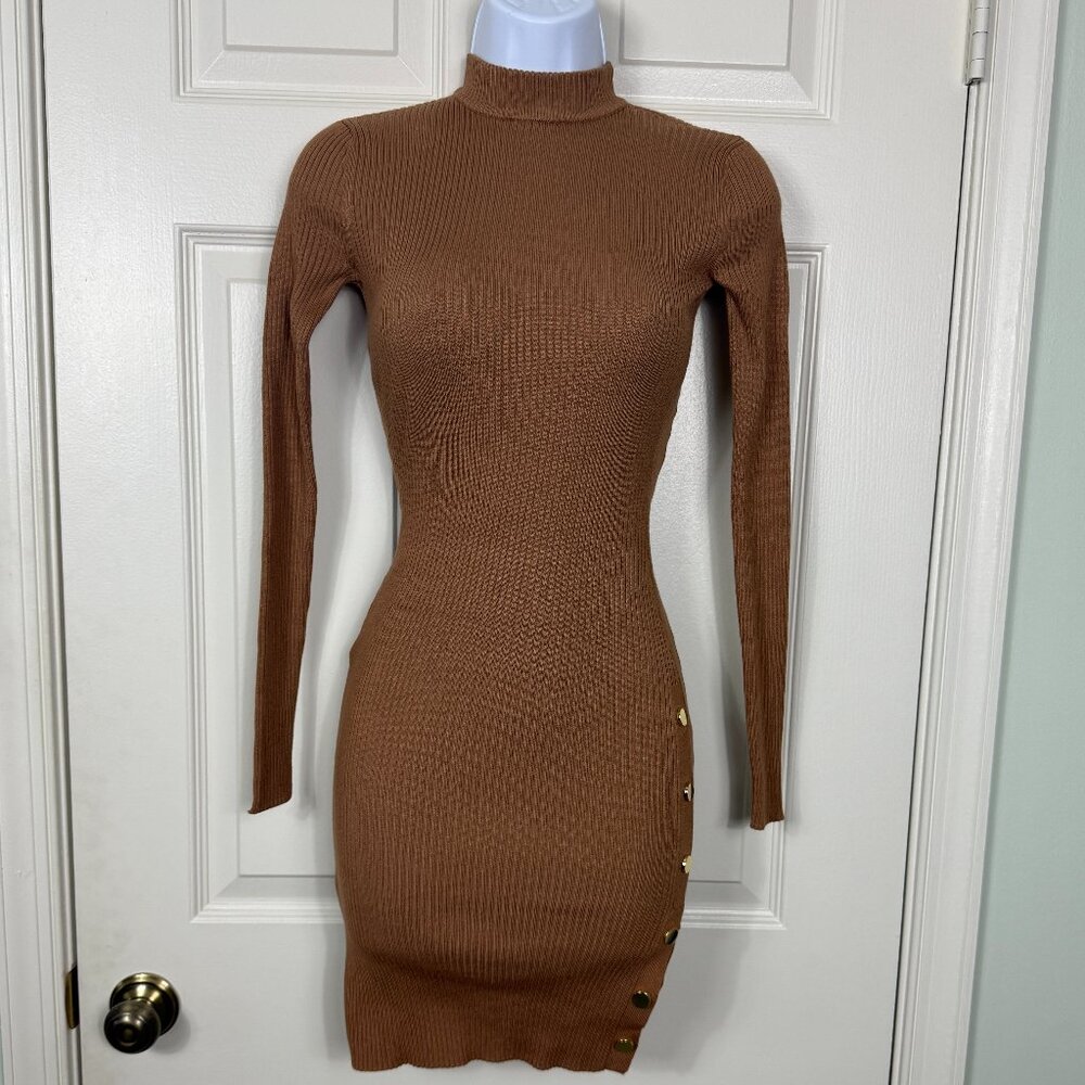 Fez Side Snap Sweater Dress – Macchiato Brown (XS)